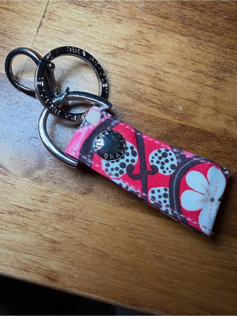 Vera Bradley Blush Pink Key Chain Key Fob Snap Silver Hardware